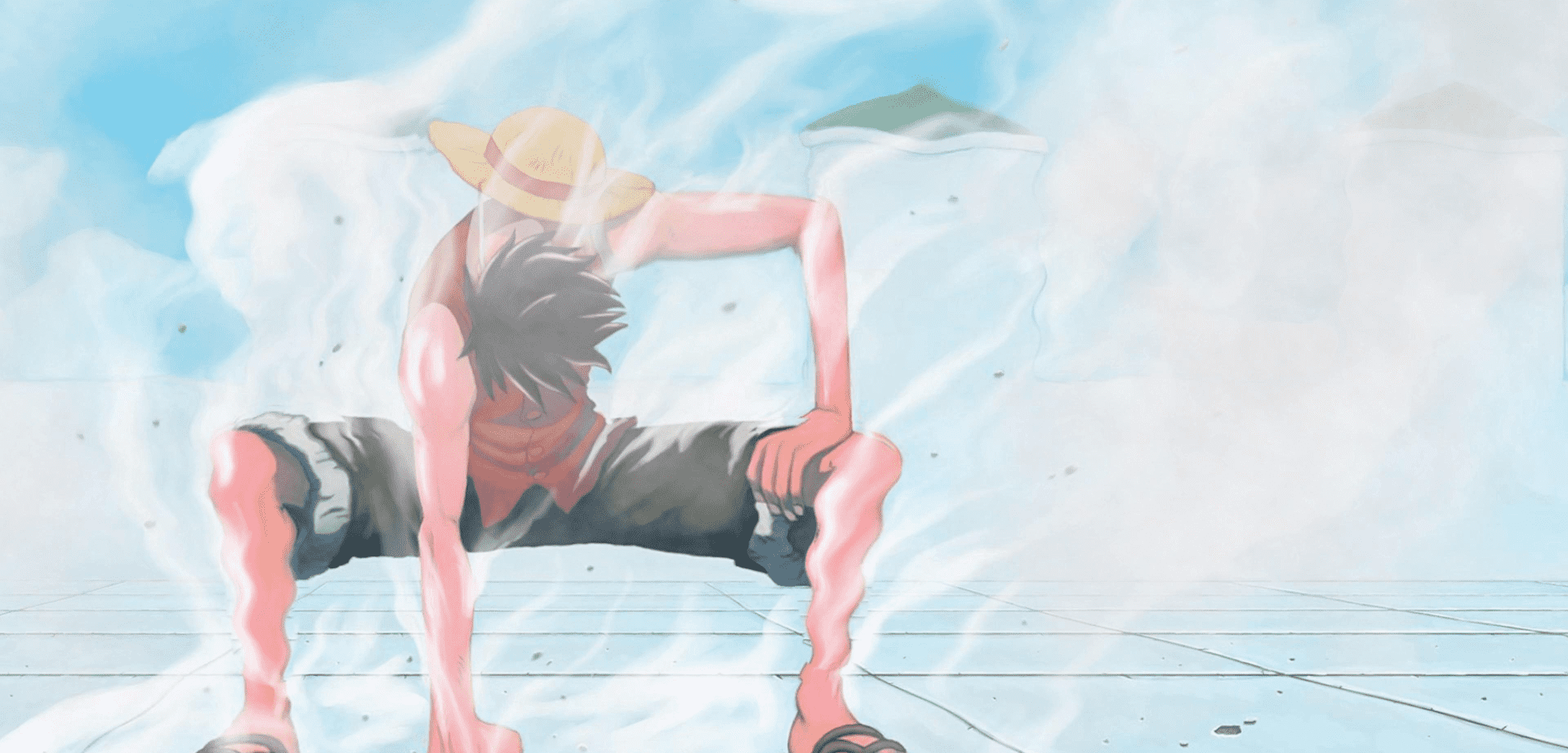 Luffy in Gear Second: body heating up, blood accelerated, visible steam.
