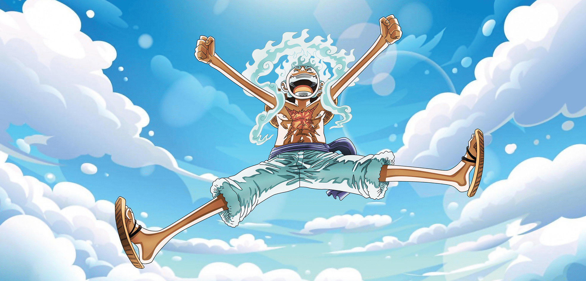 Luffy in Gear Fifth / awakened Nika form: freer, cartoon-leaning movement.