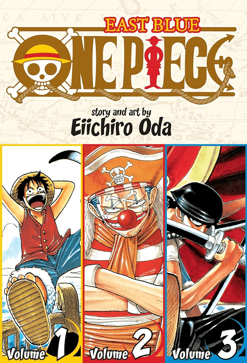 One Piece Omnibus Edition Volume 1 cover — collects tankōbon 1, 2, and 3.