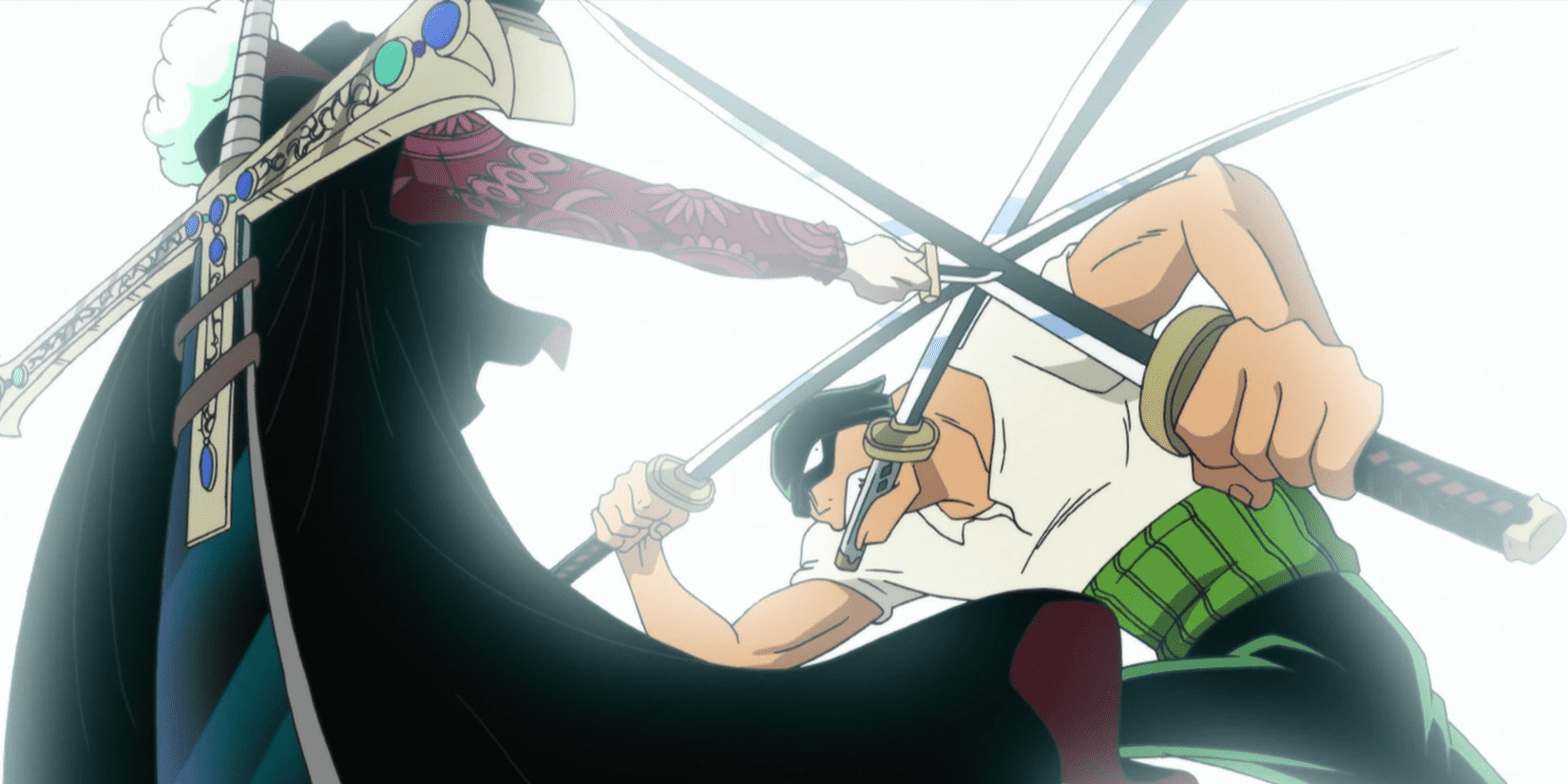 Placeholder — Mihawk after the duel, Zoro on the deck