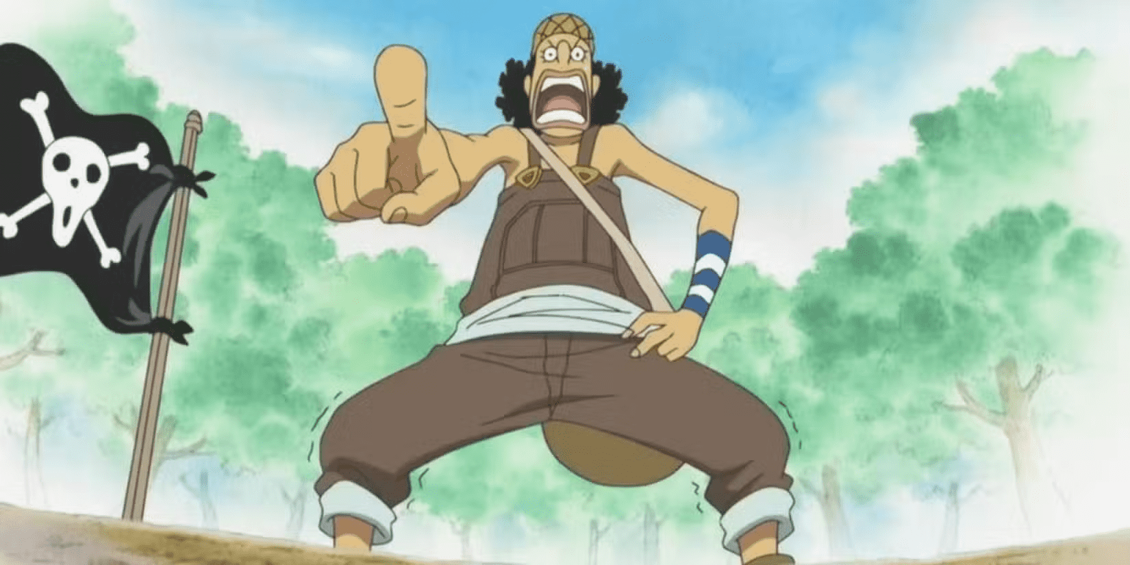 Placeholder — Usopp on the slope, defending a village that doesn't believe him