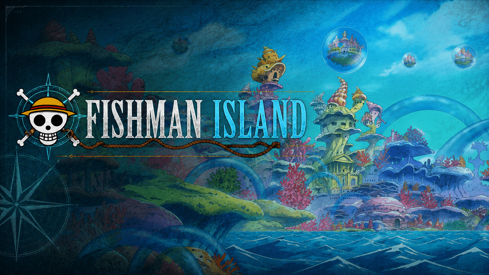 Fishman Island underneath the sea inside its giant protective bubble — first post-timeskip stop and the seed of the Joy Boy mystery.