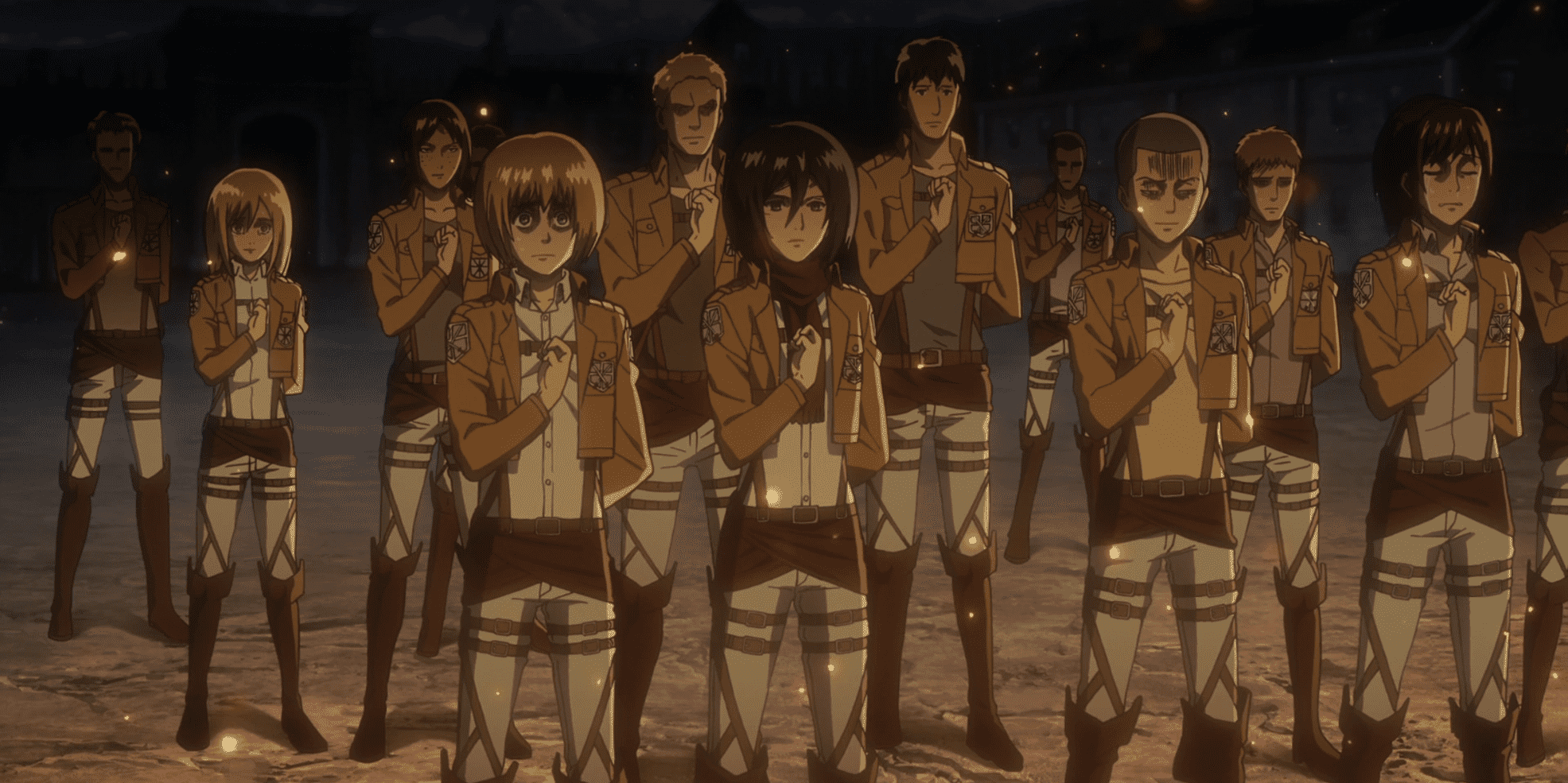Survey Corps soldier with ODM gear above the city walls