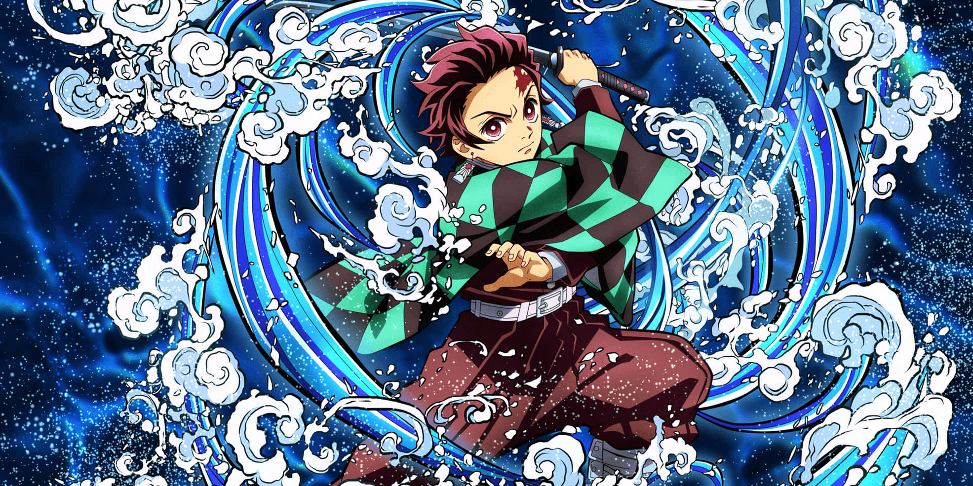 Tanjiro performing a Water Breathing technique